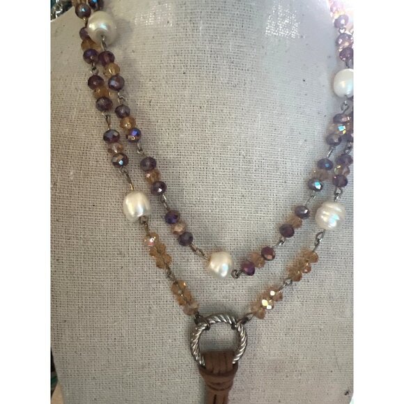 Pearl & Fire Lavender Glass Necklace -- 36" - Picture 4 of 10
